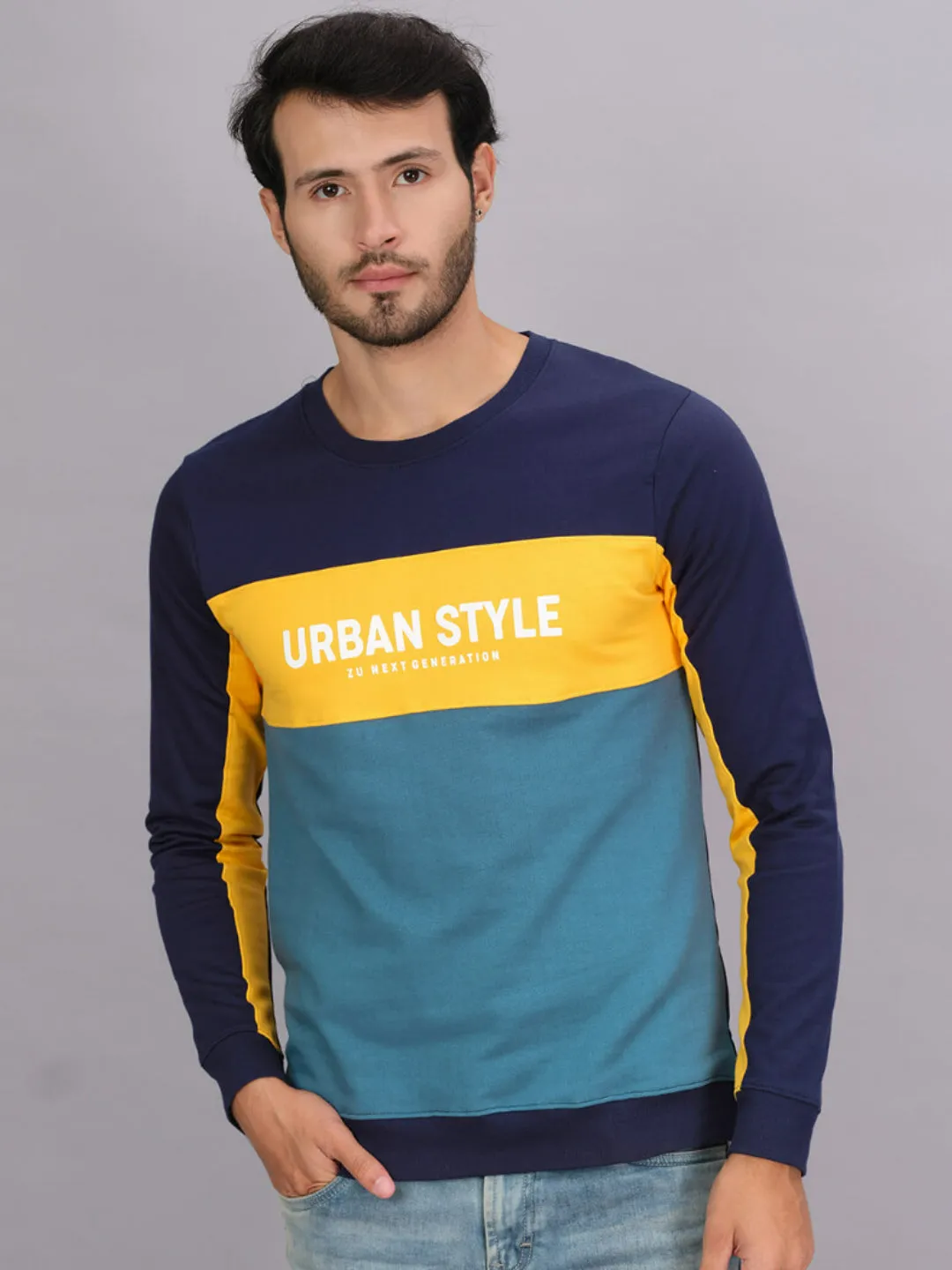 100% Cotton Color Blocked Full Sleeve Sweatshirt