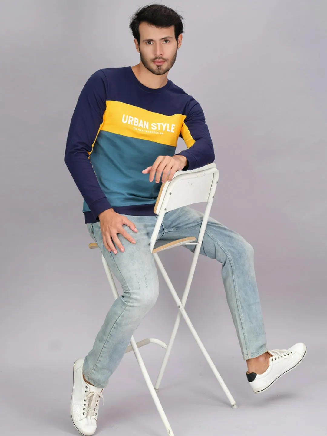 100% Cotton Color Blocked Full Sleeve Sweatshirt