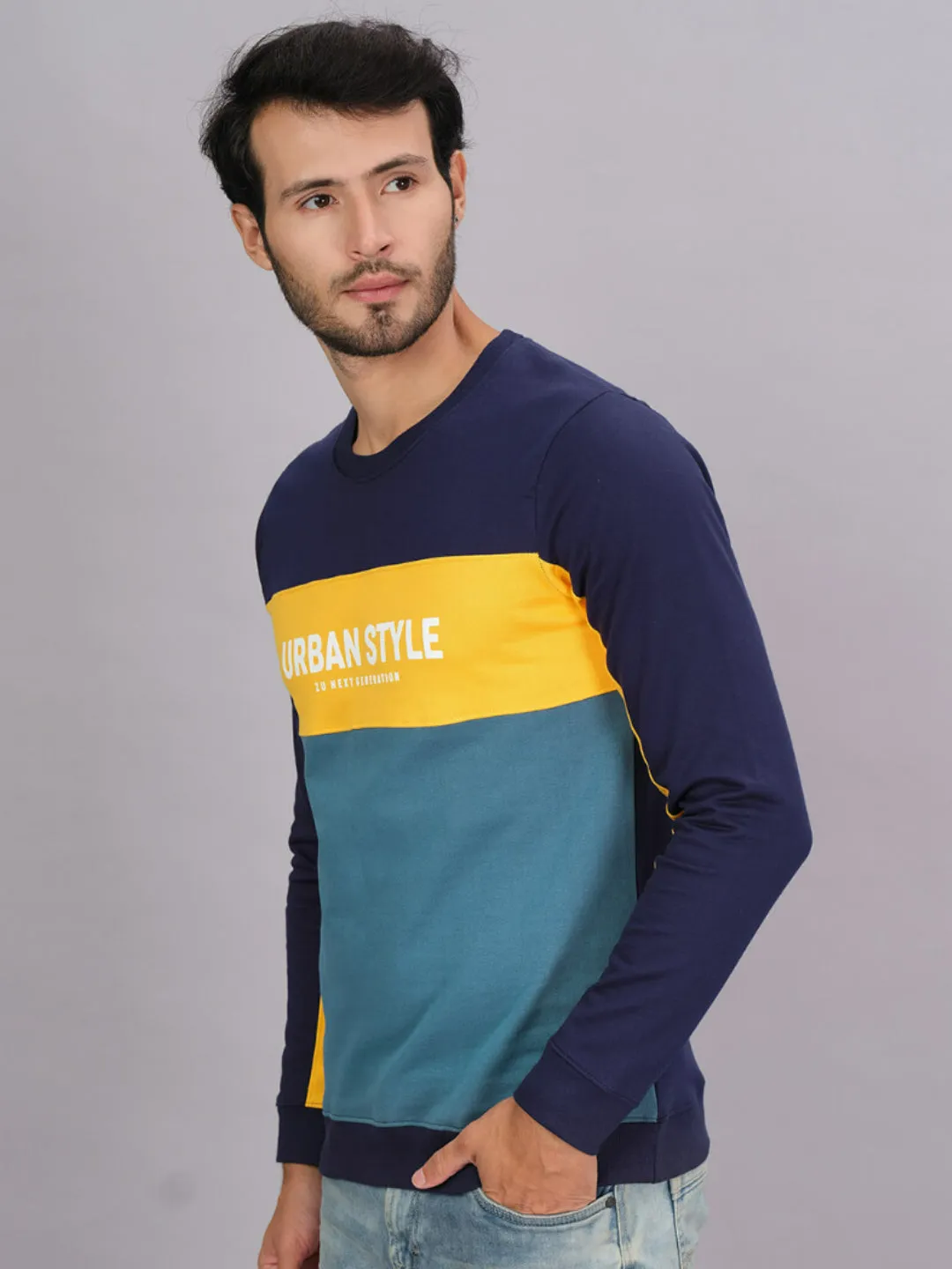 100% Cotton Color Blocked Full Sleeve Sweatshirt