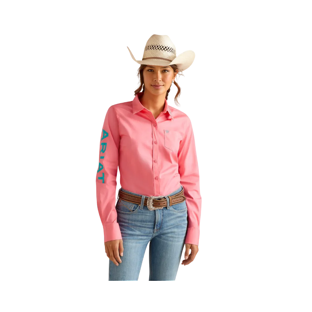 Ariat Women's Wrinkle Resist Team Kirby Stretch Camellia Rose Shirt