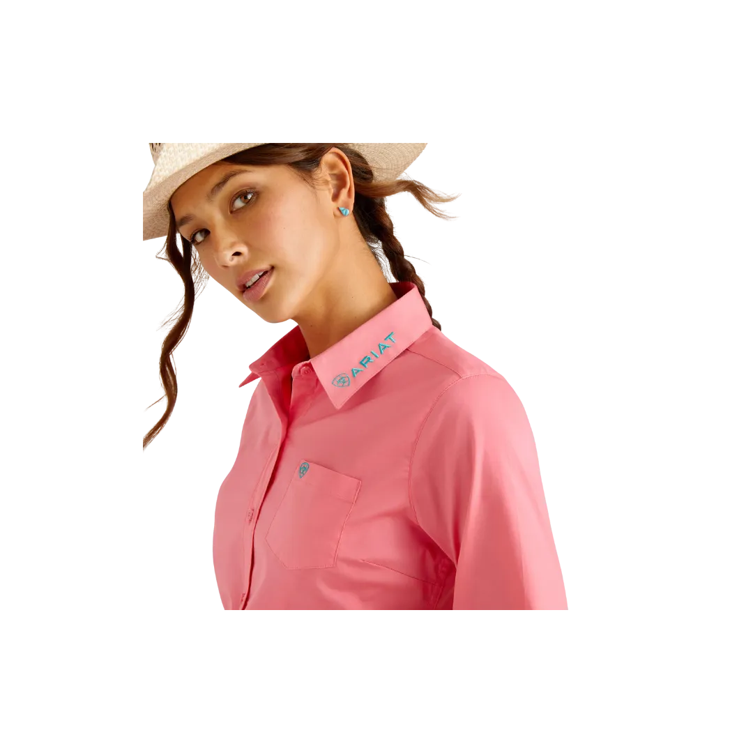 Ariat Women's Wrinkle Resist Team Kirby Stretch Camellia Rose Shirt
