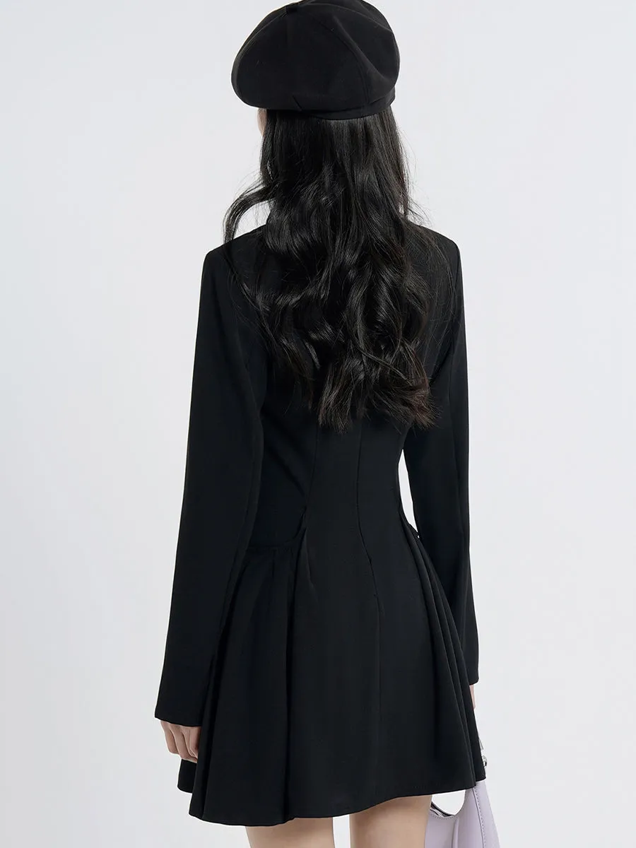 Black Square Collar Fluffy Dress