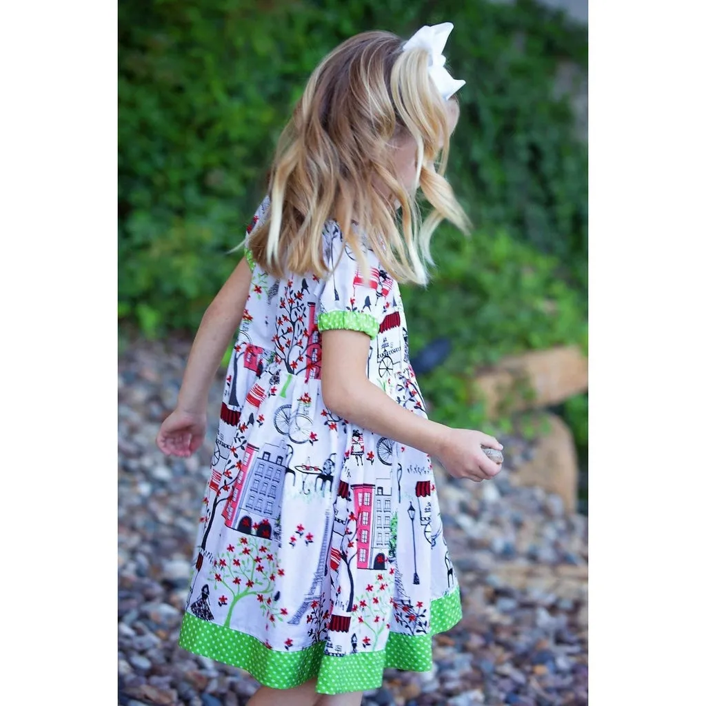 Blue Paris Peasant Dress