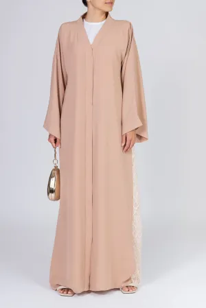 Blush Abaya with Beige Lace