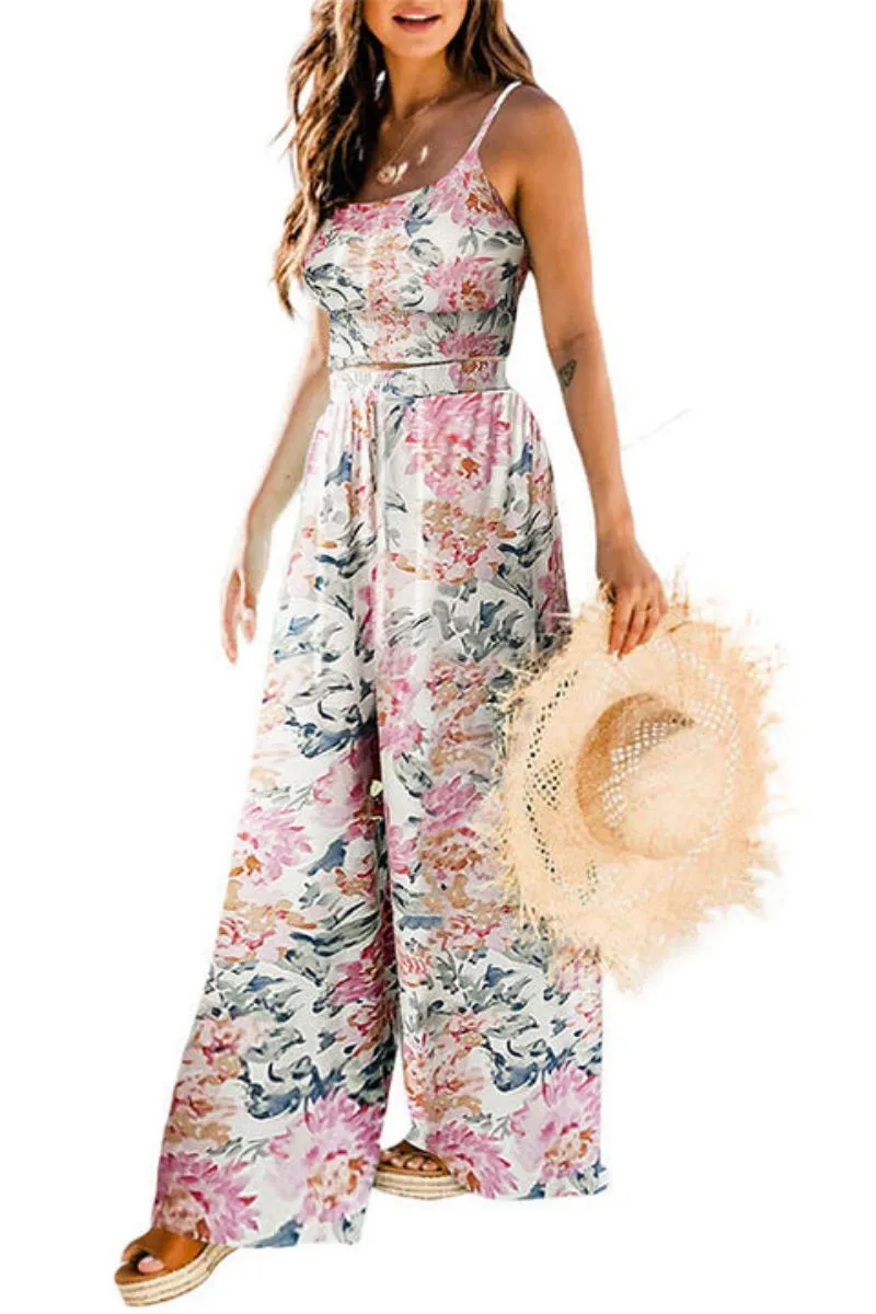 Boho Floral Two Piece Pants Set In Turquoise