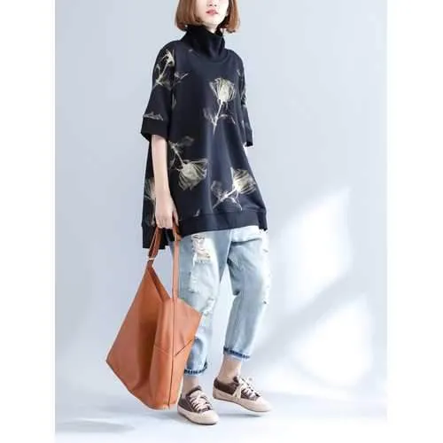 Casual Women Half Sleeve High Collor Printed Sweatshirts