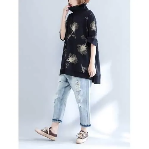 Casual Women Half Sleeve High Collor Printed Sweatshirts