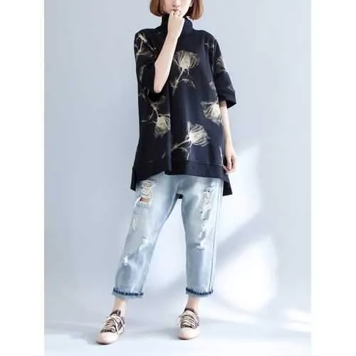 Casual Women Half Sleeve High Collor Printed Sweatshirts