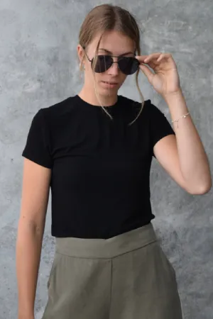 Cheerful SS Cropped Black Rib Tee