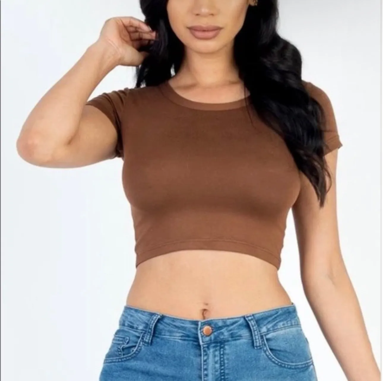 Classic Dark Crop Top Round Neck Short Sleeve Tees
