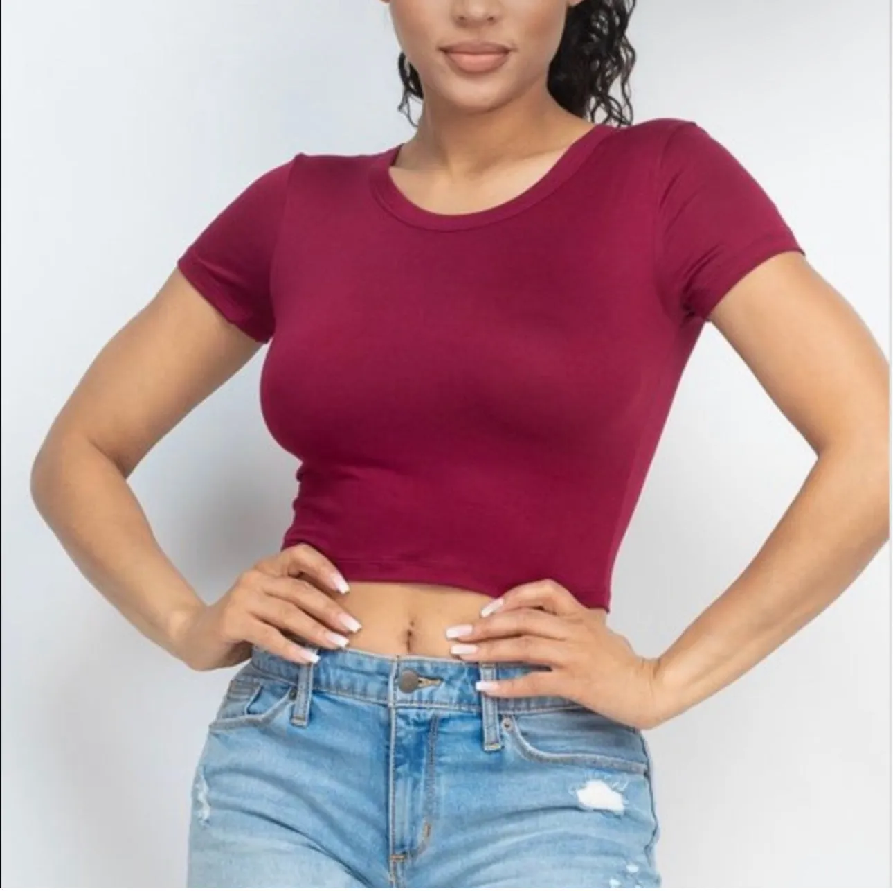 Classic Dark Crop Top Round Neck Short Sleeve Tees
