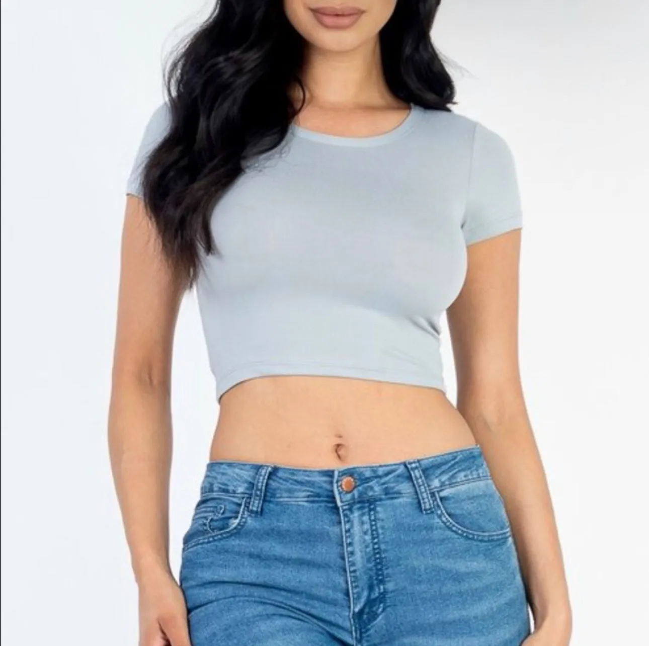 Classic Dark Crop Top Round Neck Short Sleeve Tees
