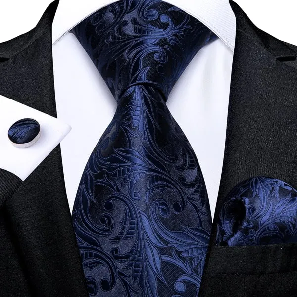 Classy Men Dark Blue Floral Silk Necktie
