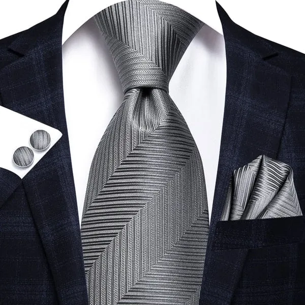 Classy Men Grey Herringbone Silk Tie