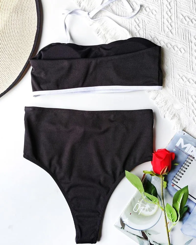 Color Contrast Strappy Tanks With Panties Bikini Sets