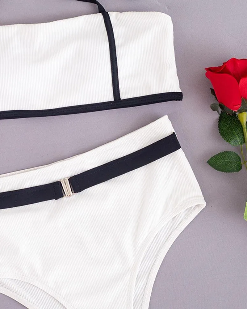 Color Contrast Strappy Tanks With Panties Bikini Sets