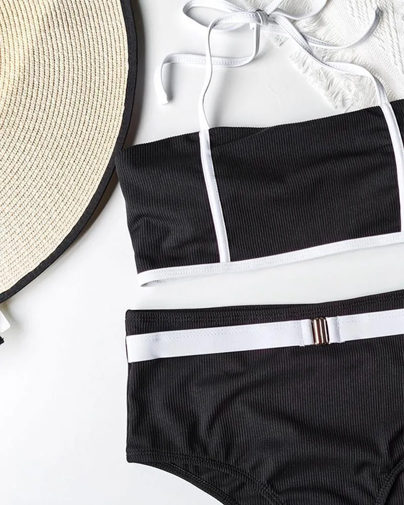 Color Contrast Strappy Tanks With Panties Bikini Sets