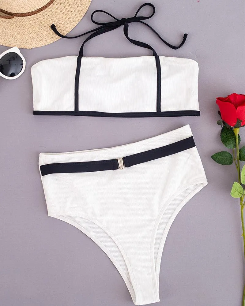 Color Contrast Strappy Tanks With Panties Bikini Sets