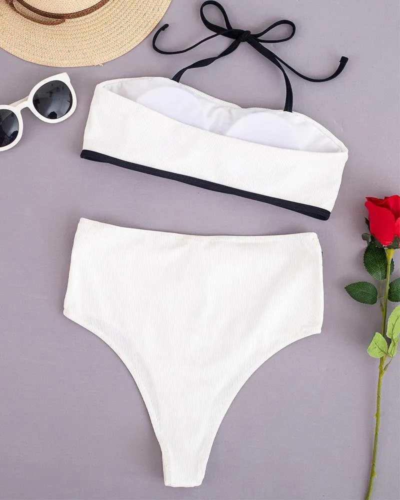 Color Contrast Strappy Tanks With Panties Bikini Sets