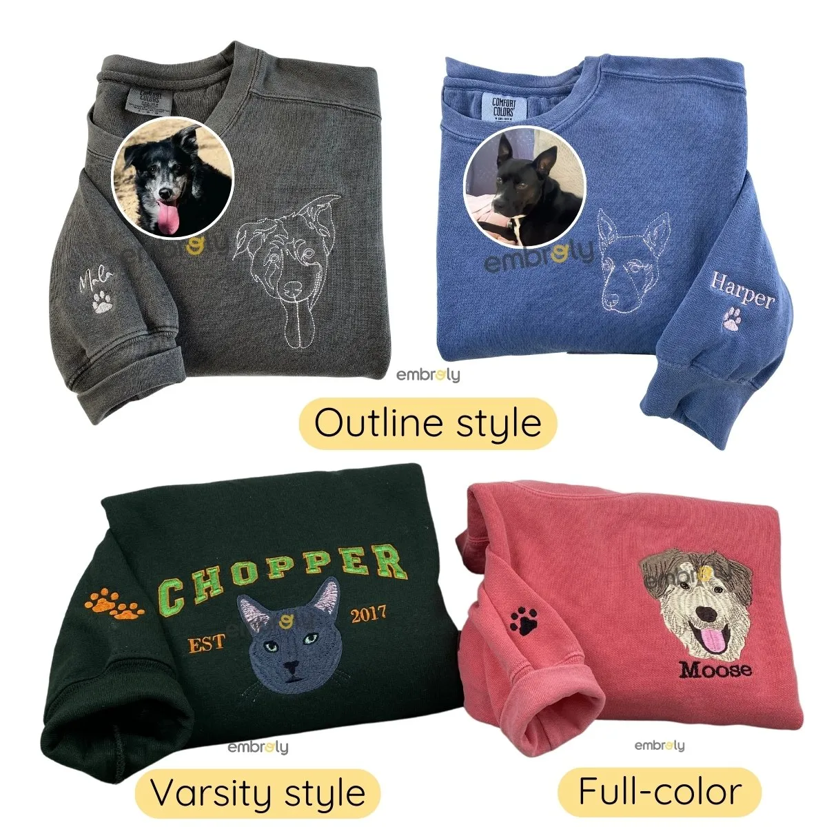Comfort Color® Custom Embroidered Dog Outline Sweatshirt from Photo