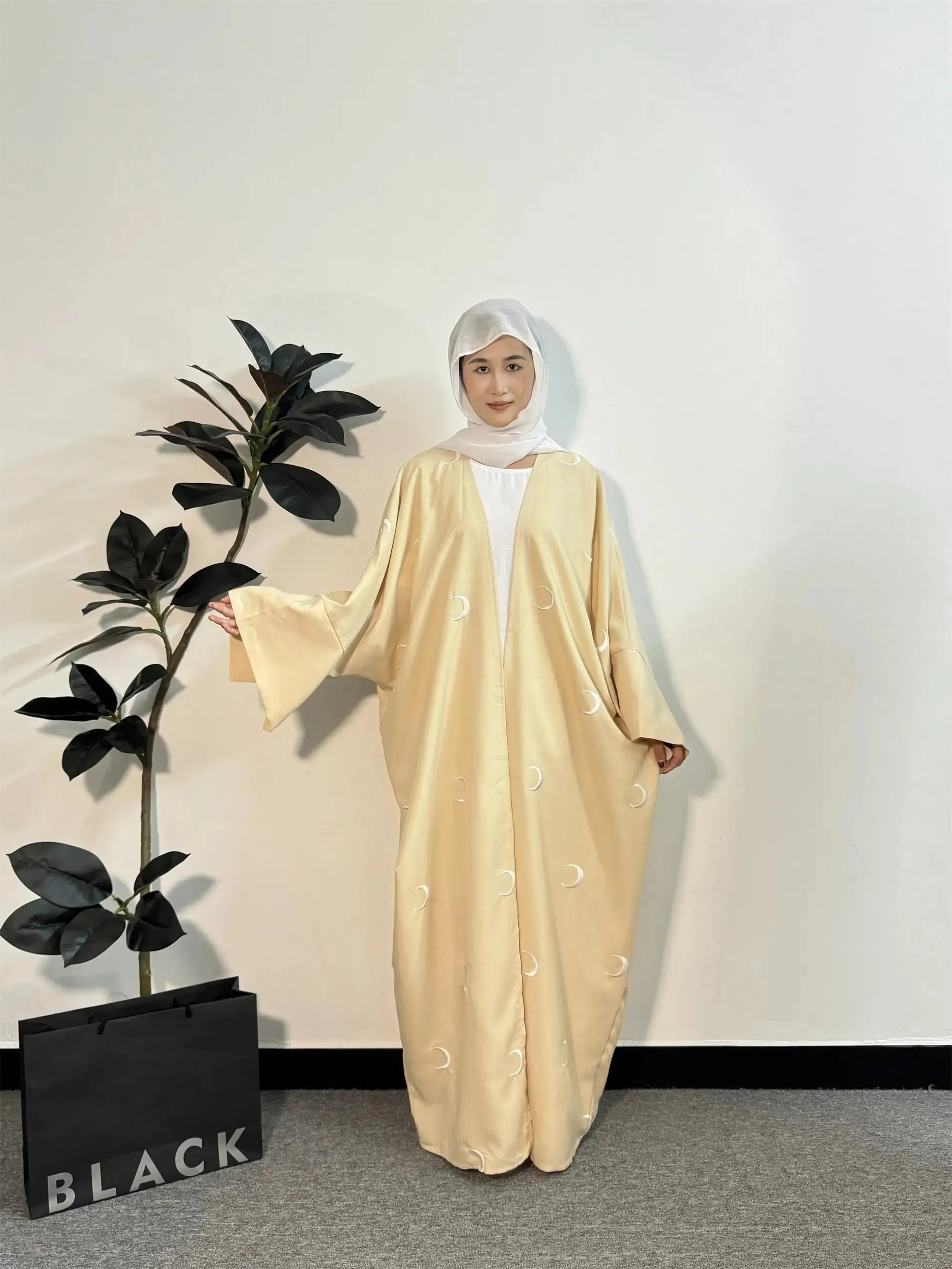 Crescent Embroidery Open Front Abaya