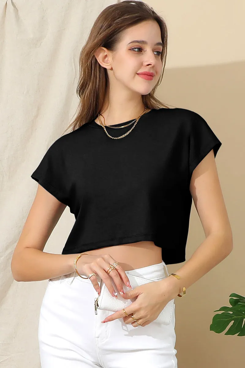 CREW NECK SHORT SLEEVE CROP TOP