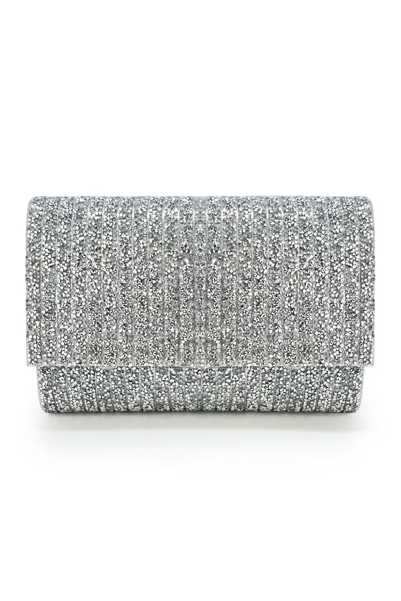 Curveins Silver Rhinestone Clutch Bag