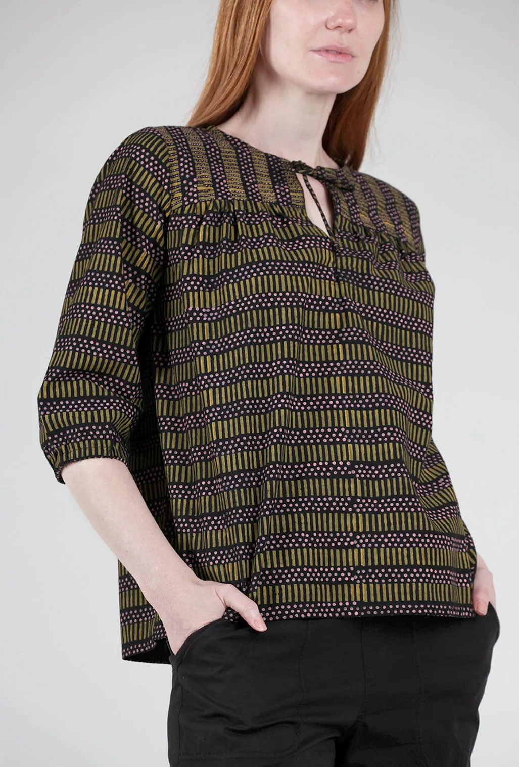 Devi Blouse, Navy/Yellow