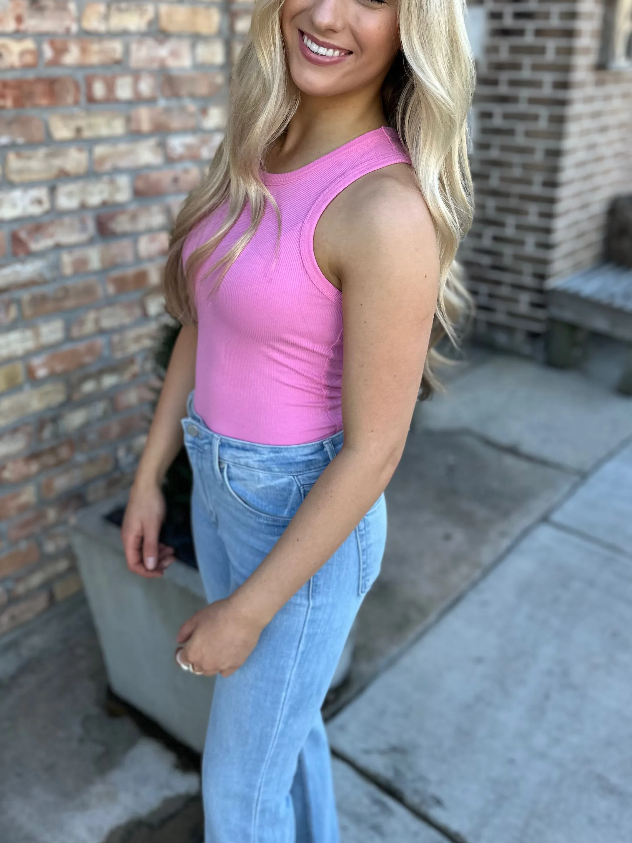 Durbin Ribbed Tank- Pink
