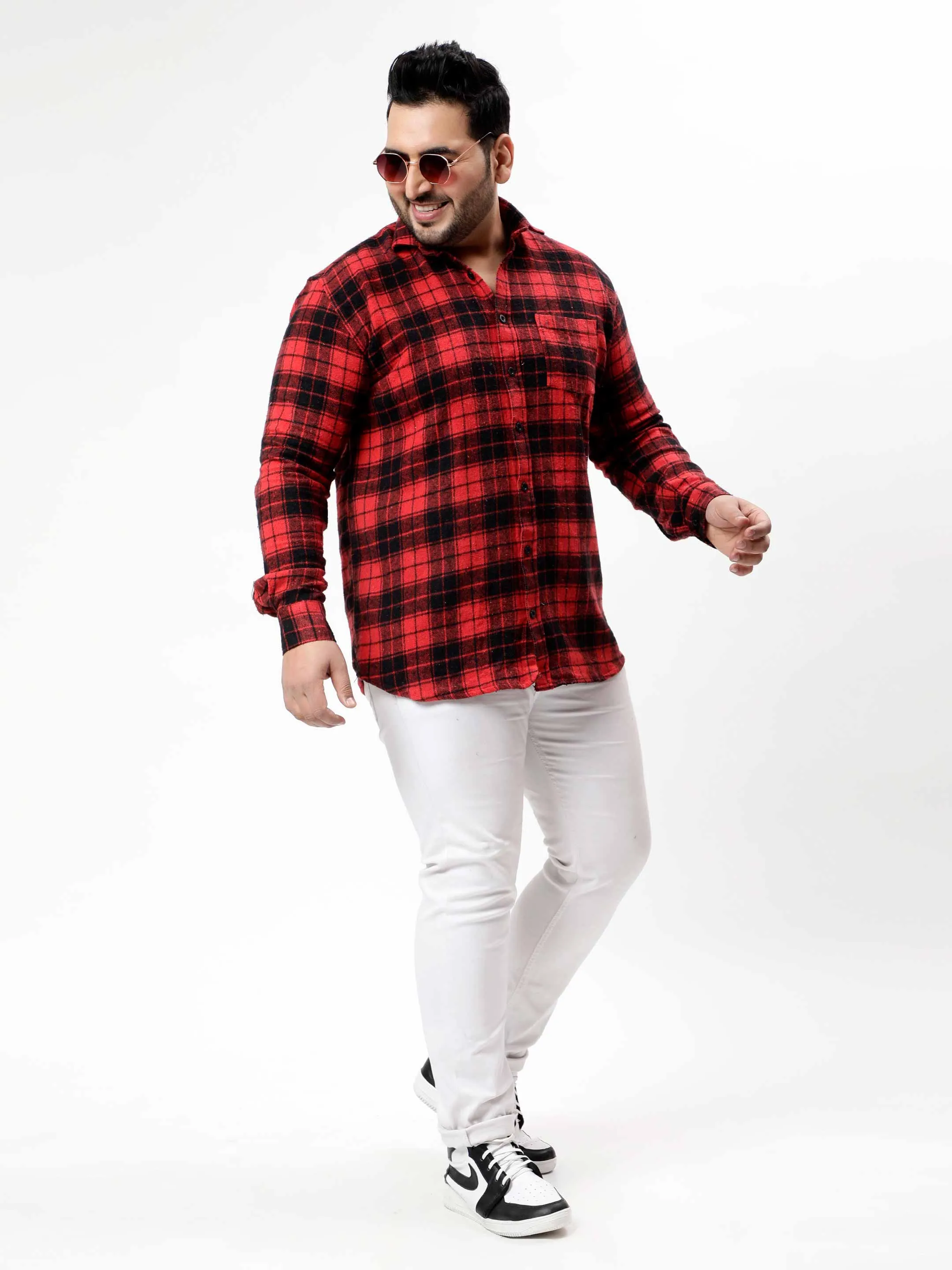 Flannel Red Checked Plus Size Shirt