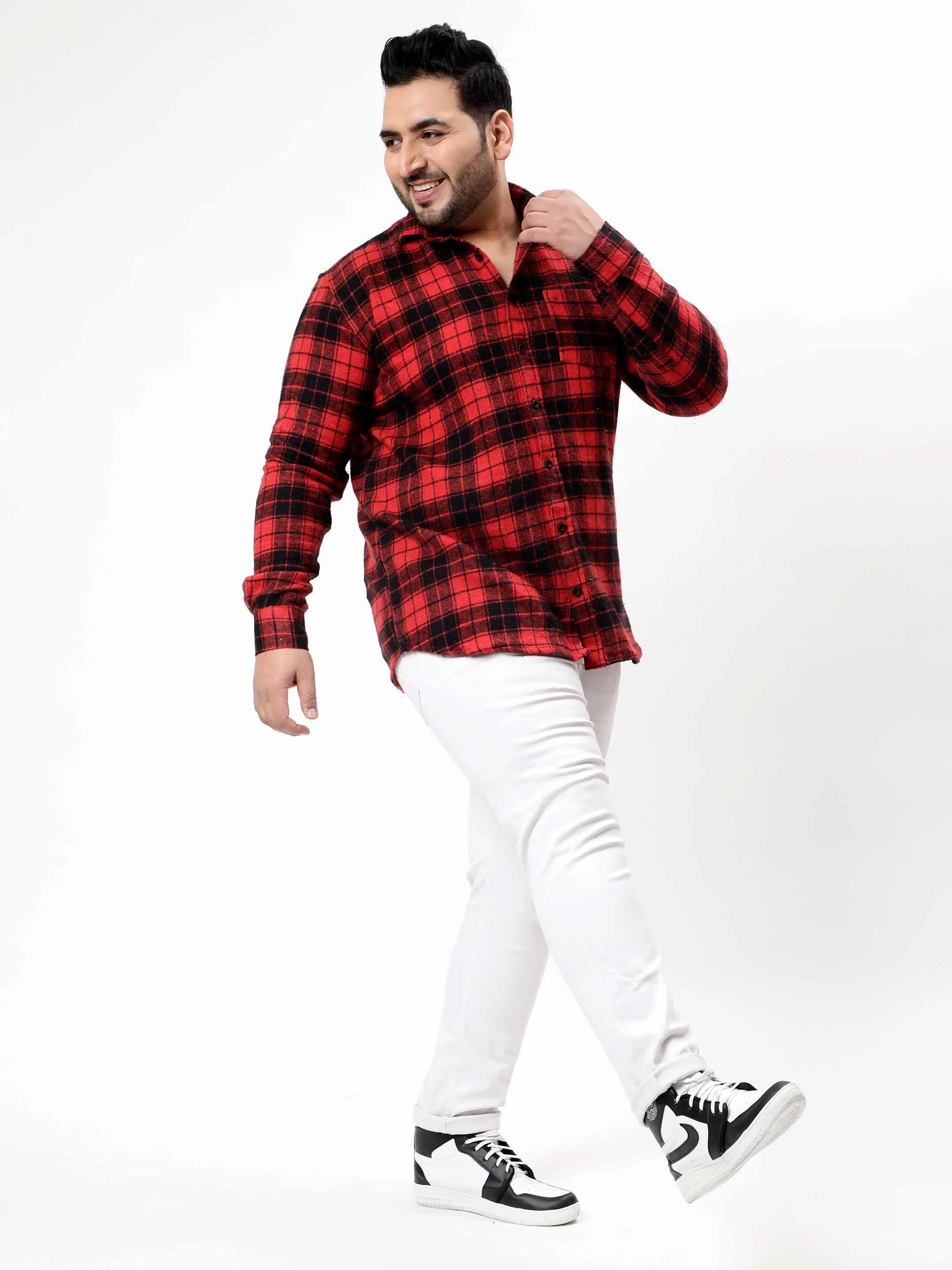 Flannel Red Checked Plus Size Shirt