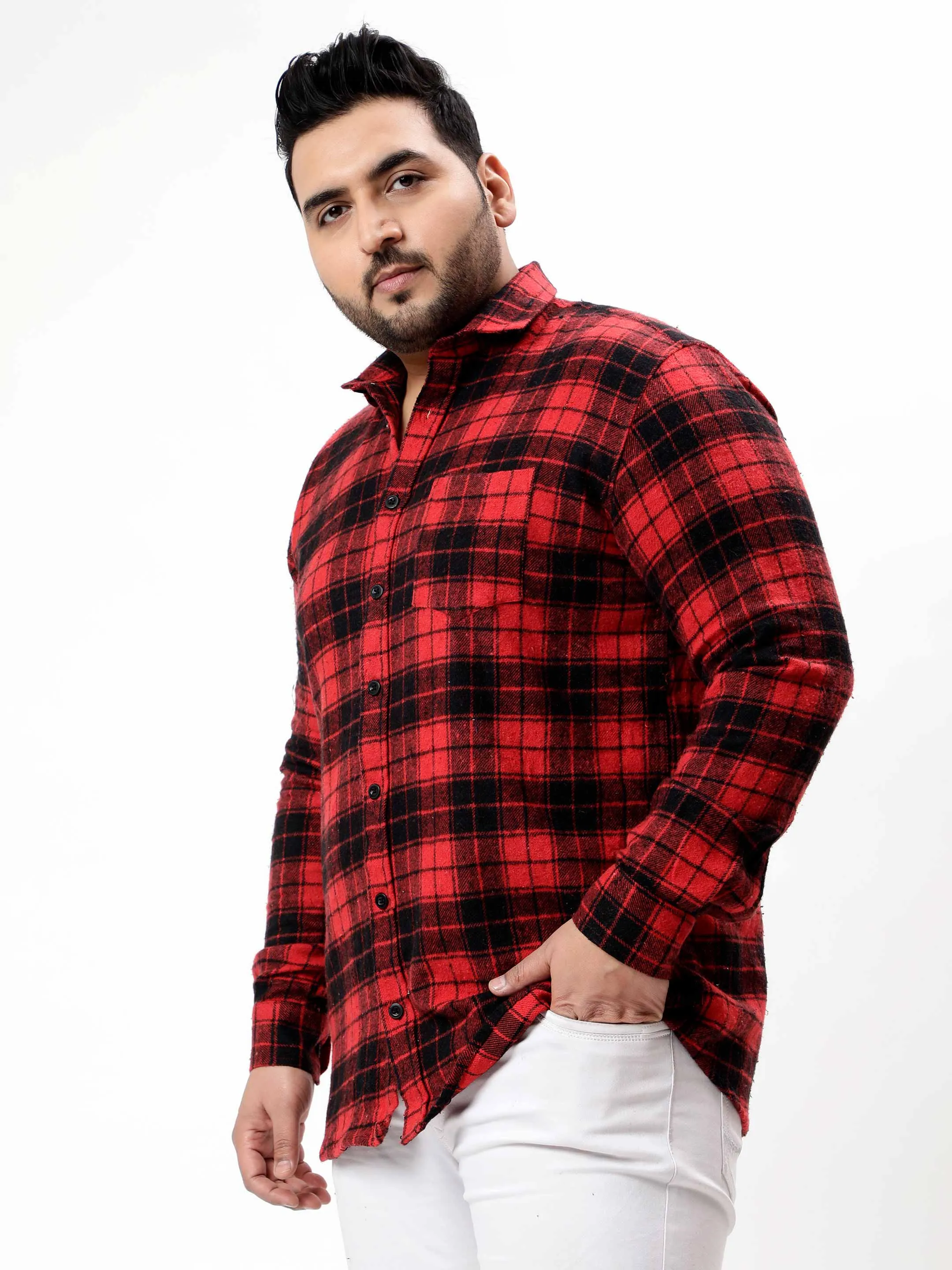 Flannel Red Checked Plus Size Shirt