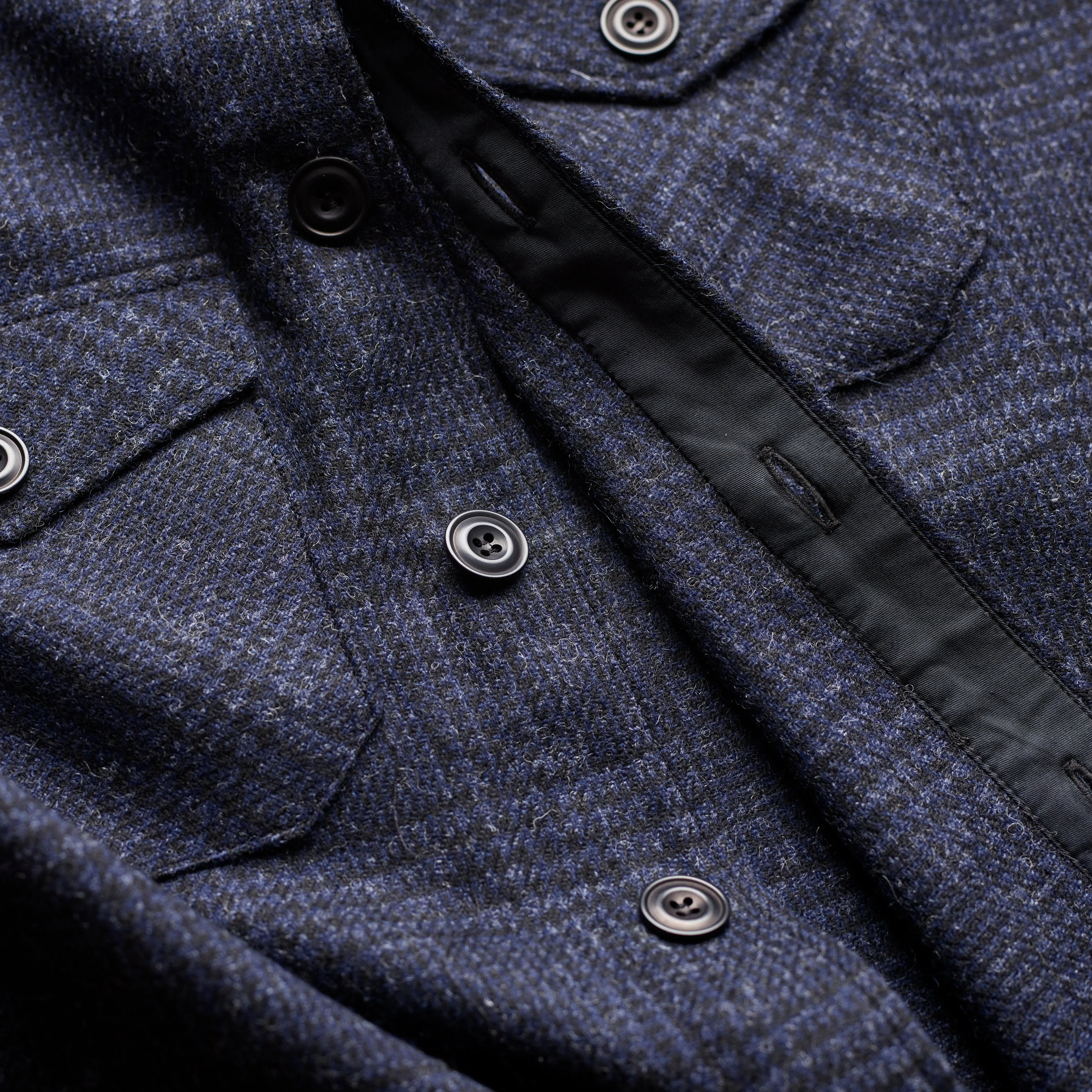 Fox Tweed Indigo and Black Ink Prince of Wales Overshirt