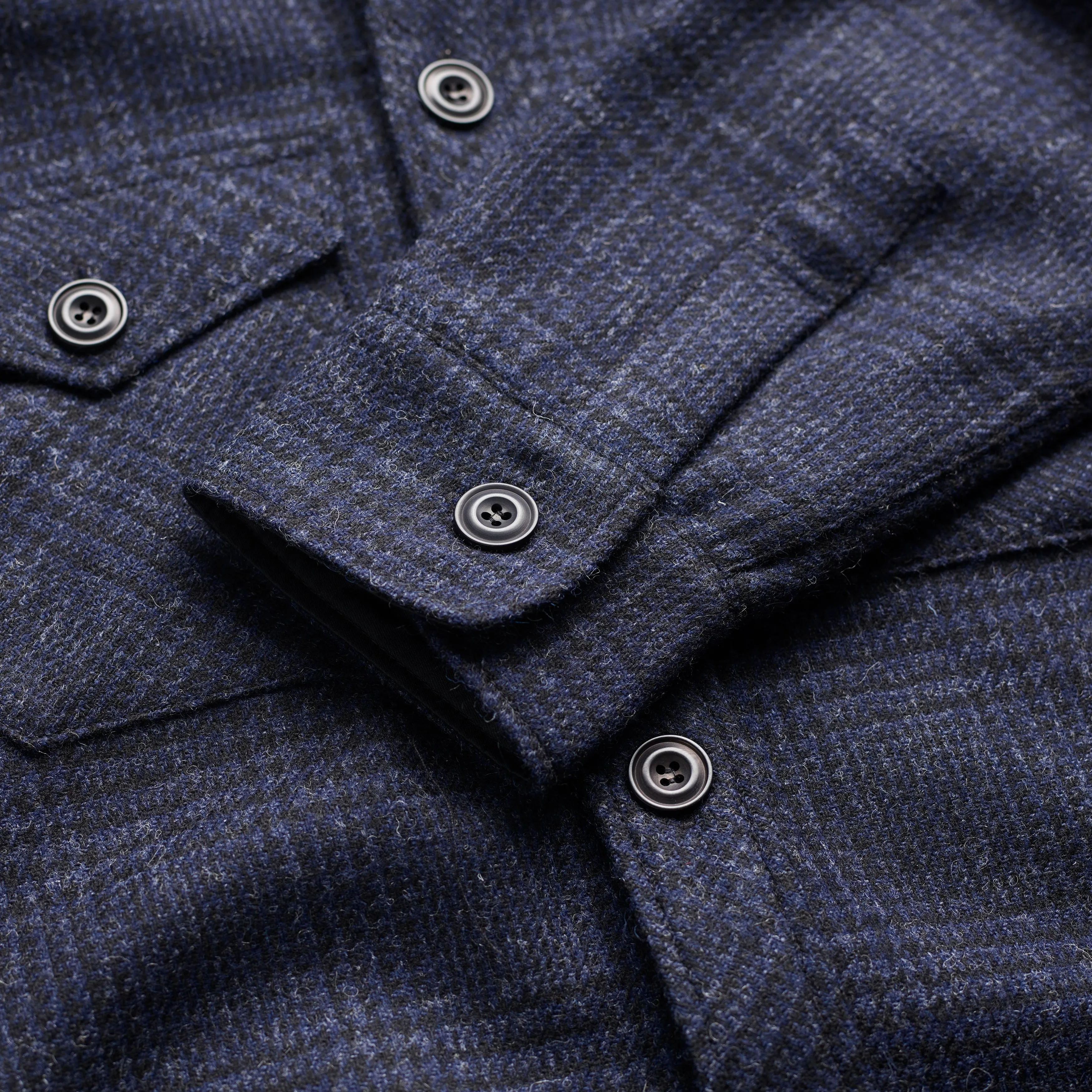 Fox Tweed Indigo and Black Ink Prince of Wales Overshirt
