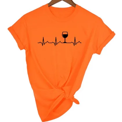 Free   Shipping Women Wine Heartbeat T Shirt