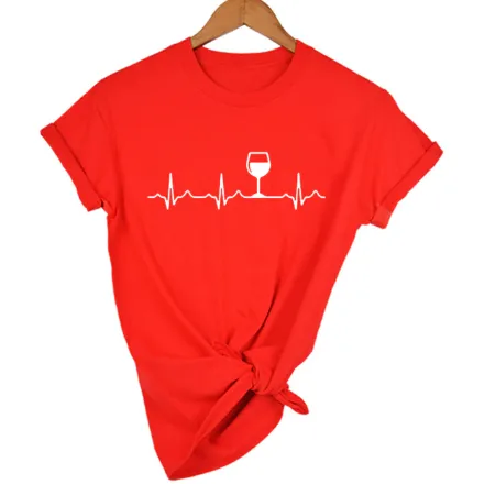 Free   Shipping Women Wine Heartbeat T Shirt