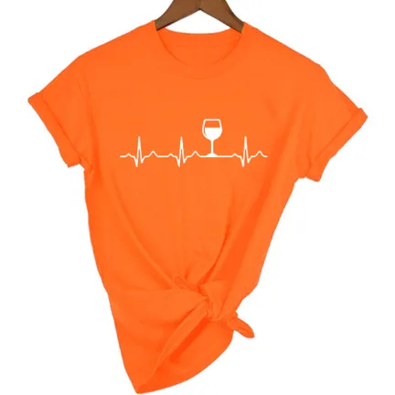Free   Shipping Women Wine Heartbeat T Shirt