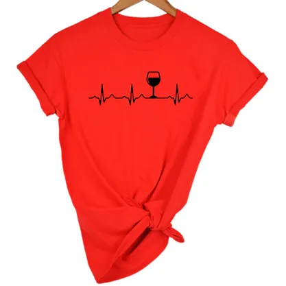 Free   Shipping Women Wine Heartbeat T Shirt