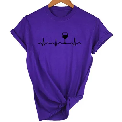 Free   Shipping Women Wine Heartbeat T Shirt
