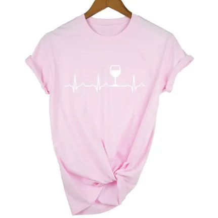 Free   Shipping Women Wine Heartbeat T Shirt