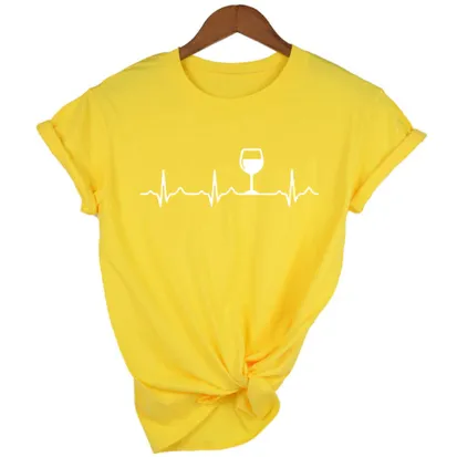 Free   Shipping Women Wine Heartbeat T Shirt