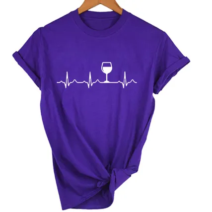 Free   Shipping Women Wine Heartbeat T Shirt