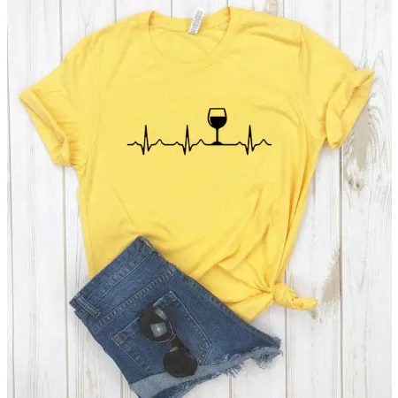 Free   Shipping Women Wine Heartbeat T Shirt