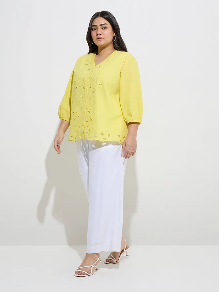 Gia Yellow Floral Embroidered Cotton Blouse