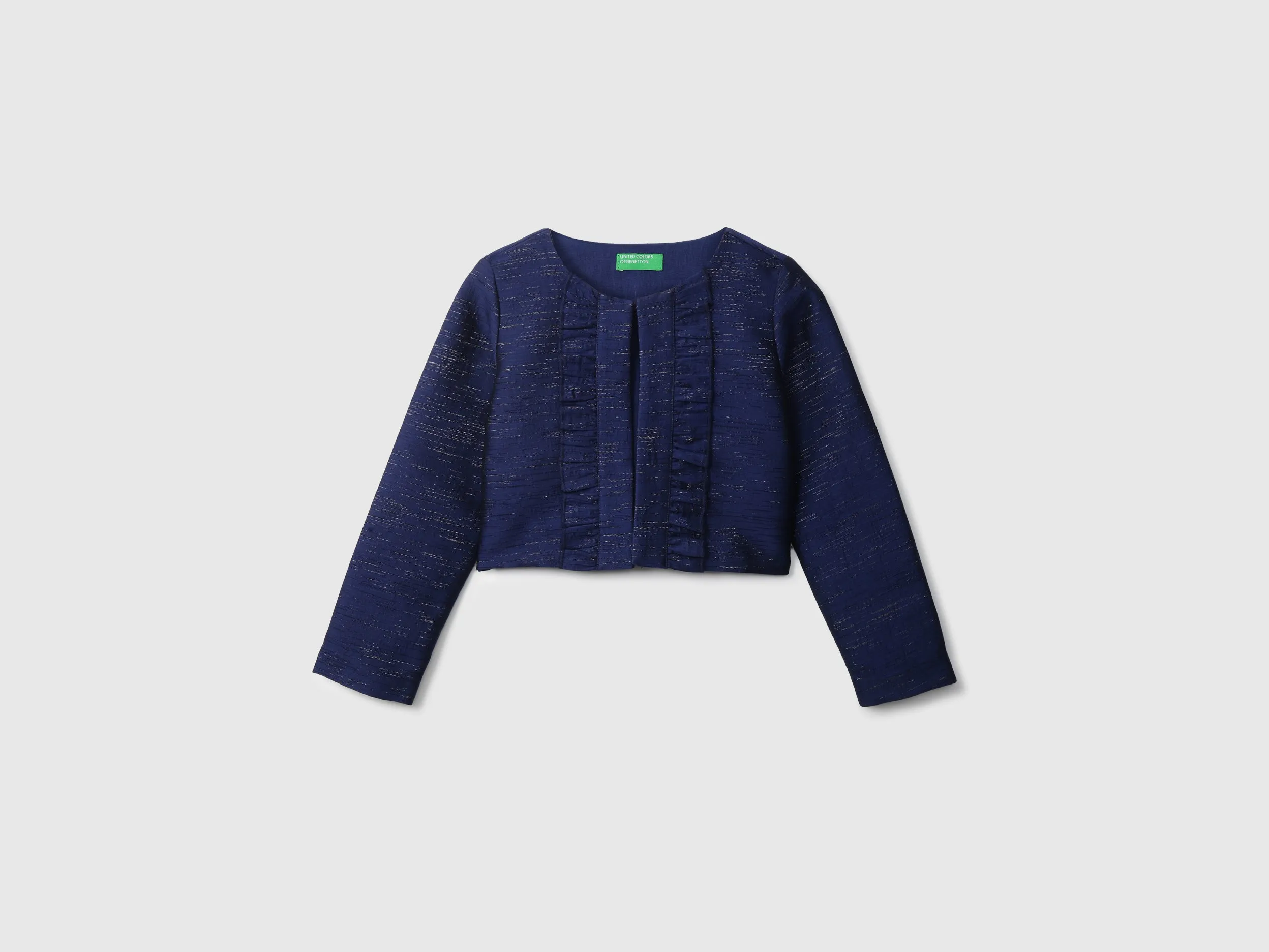 Girls Navy Long Sleeve Frill Jacket