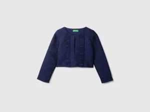Girls Navy Long Sleeve Frill Jacket