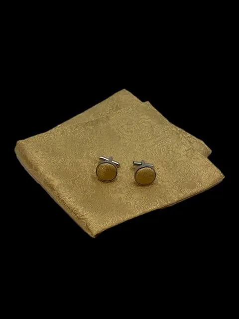 Gold Paisley Tie, Pocket Square and Cufflinks