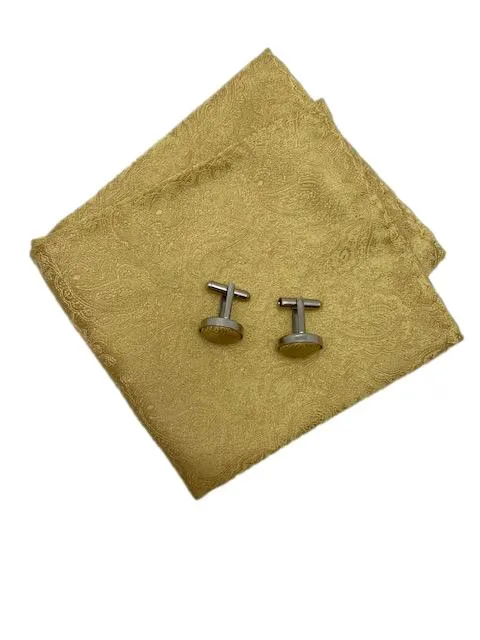 Gold Paisley Tie, Pocket Square and Cufflinks
