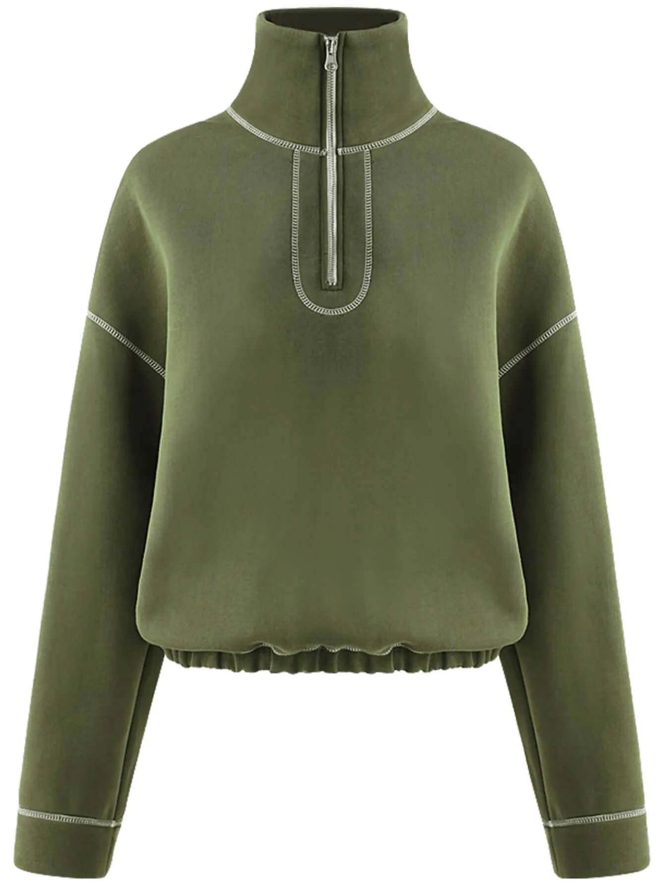 Graphic Trim Zip Up Green Sweater