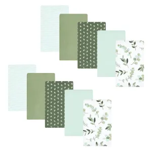 Hudson Baby Cotton Flannel Burp Cloths, Eucalyptus 10-Pack